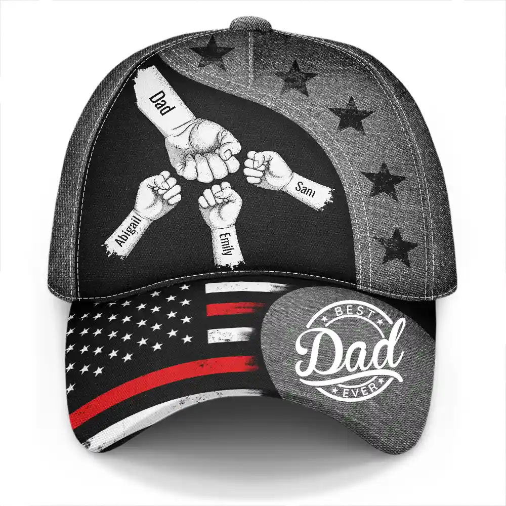 Gift For Father,Gift For Grandpa - Stars And Stripes Dad Kid Hand Grunge - Personalized Classic Cap