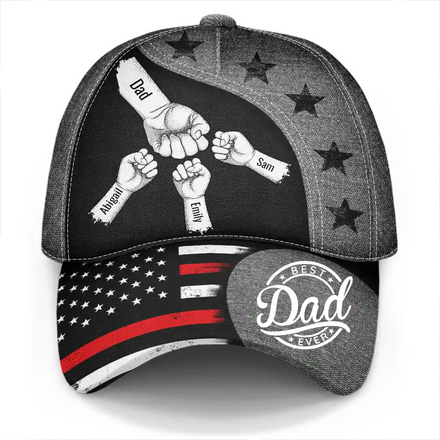 Stars And Stripes Dad Kid Hand Grunge - Personalized Classic Cap