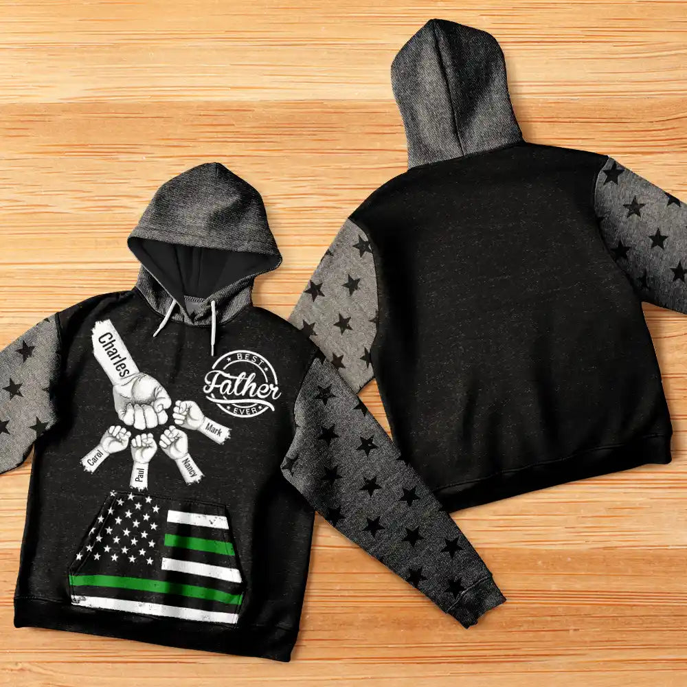 Gift For Father,Gift For Grandpa,Happy - Stars And Stripes Dad Kid Hand Grunge - Personalized Pullover Hoodie