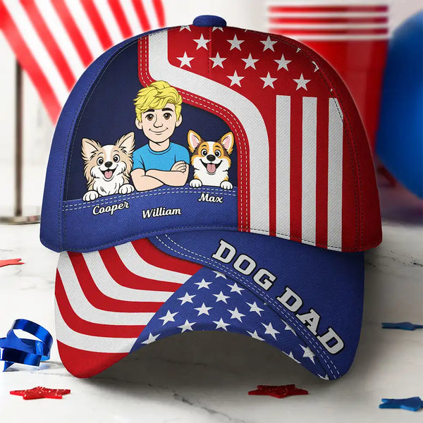 Pet Dad,Pet Mom,Independence Day,Vector,Confident - Stars And Stripes Dog Cat Dad Mom Retro Style Pet Lover - Personalized Classic Cap