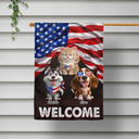 Pet Lovers,Dog Lovers,Cat Lovers,Family,Happy,Top Market,Independence Day - Stars And Stripes Dog Cat Welcome - Personalized Flag