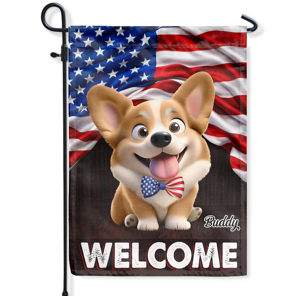 Pet Lovers,Dog Lovers,Cat Lovers,Family,Happy,Top Market,Independence Day - Stars And Stripes Dog Cat Welcome - Personalized Flag