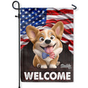 Pet Lovers,Dog Lovers,Cat Lovers,Family,Happy,Top Market,Independence Day - Stars And Stripes Dog Cat Welcome - Personalized Flag