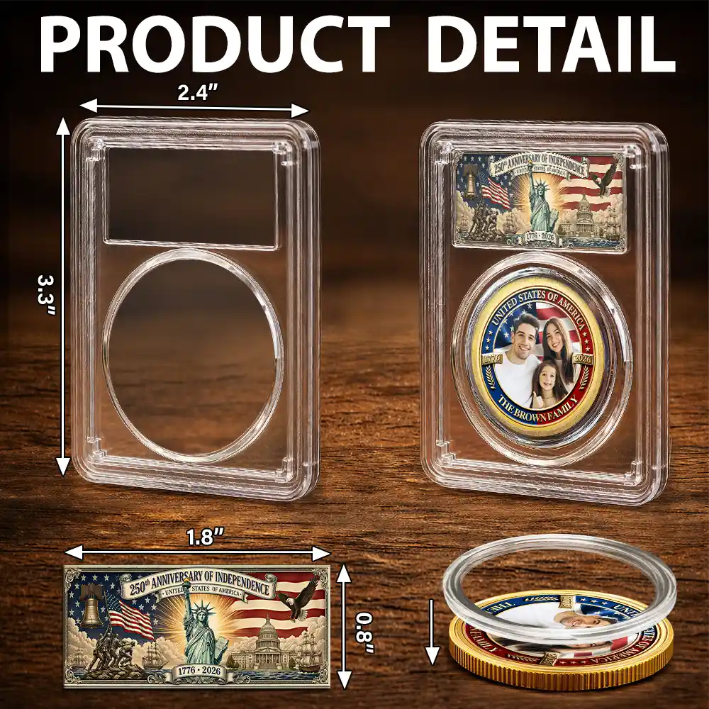 America 250th,Custom Photo,Independence Day,Gift For Yourself,Proud,Remove BG Photo - Custom Photo Stars And Stripes USA 250th Anniversary Family - Personalized Commemorative Keepsake Coin