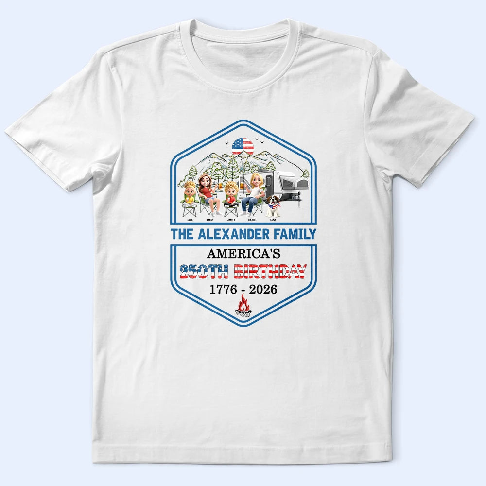 Independence Day, America 250th, Family, Camping, Happy - Stars And Stripes Family Camping - Personalized T Shirt