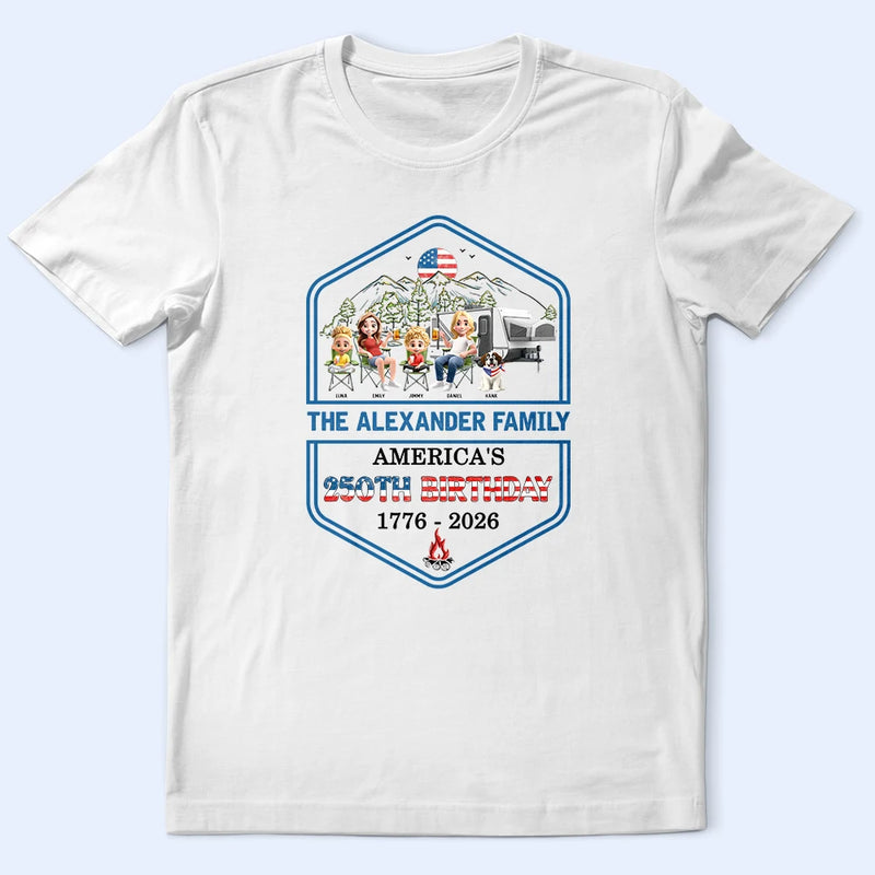 Independence Day, America 250th, Family, Camping, Happy - Stars And Stripes Family Camping - Personalized T Shirt