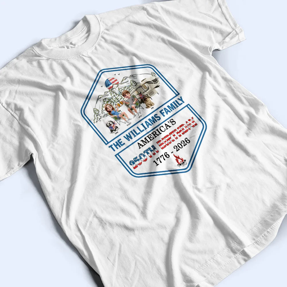 Independence Day, America 250th, Family, Camping, Happy - Stars And Stripes Family Camping - Personalized T Shirt