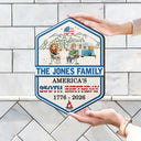 Independence Day, America 250th, Family, Camping, Happy - Stars And Stripes Family Camping On The Fourth Of July - Personalized Custom Shaped Wood Sign