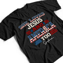 Independence Day, America 250th, Gift For Yourself, Gift For Men, Gift For Women, Happy - Stars And Stripes Faux Embroidery Effect Love Jesus And America - Personalized T Shirt