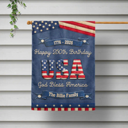 Family,Parents,Gift For Grandparents,Happy - Stars And Stripes Happy USA 250Th Birthday Embroidery Effect - Personalized Flag