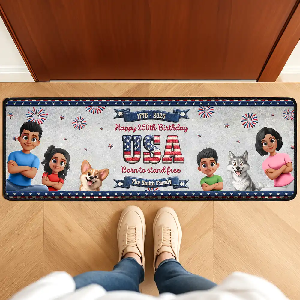 Independence Day - Stars And Stripes Happy USA 250Th Birthday Embroidery Effect - Personalized Runner Rug