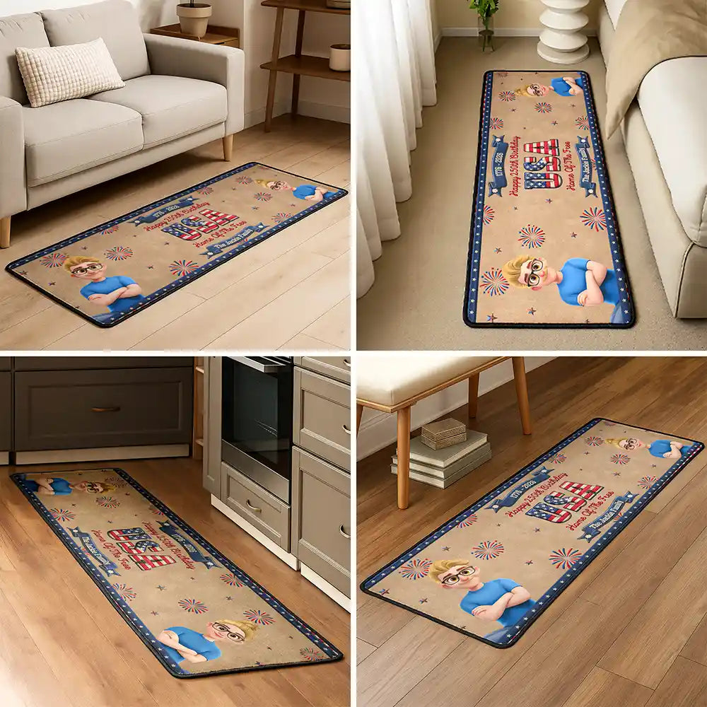 Independence Day - Stars And Stripes Happy USA 250Th Birthday Embroidery Effect - Personalized Runner Rug