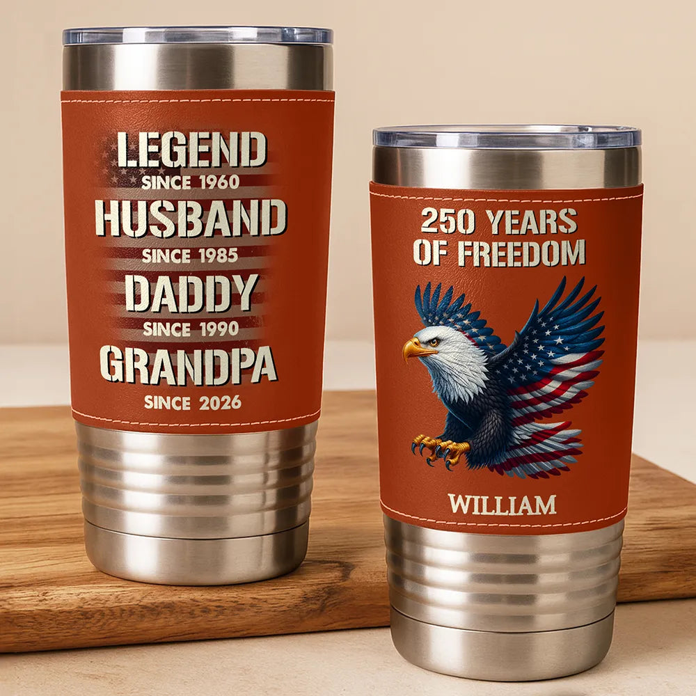 Stars And Stripes Husband Legend Husband Daddy - Personalized Leather Tumbler