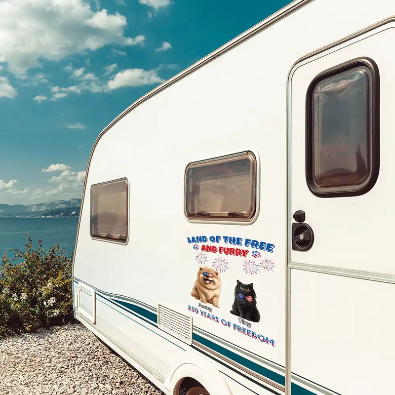 America 250th, Pet Lovers, Dog Lovers, Cat Lovers, Happy, Independence Day - Stars And Stripes Land Of The Free And Furry - Personalized Decor Decal