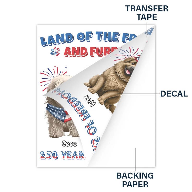 America 250th, Pet Lovers, Dog Lovers, Cat Lovers, Happy, Independence Day - Stars And Stripes Land Of The Free And Furry - Personalized Decor Decal