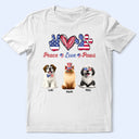 Happy,Cat Mom,Cat Dad,Cat Lovers,Cat Couple,Independence Day,Pet Lovers,Pet Mom,Dog Lovers,Dog Mom,Dog Dad,Dog Couple - Stars And Stripes Peace Love Cats - Personalized T Shirt