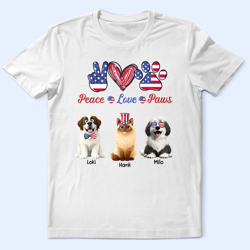 Happy,Cat Mom,Cat Dad,Cat Lovers,Cat Couple,Independence Day,Pet Lovers,Pet Mom,Dog Lovers,Dog Mom,Dog Dad,Dog Couple - Stars And Stripes Peace Love Cats - Personalized T Shirt