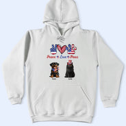 Happy,Cat Mom,Cat Dad,Cat Lovers,Cat Couple,Independence Day,Pet Lovers,Pet Mom,Dog Lovers,Dog Mom,Dog Dad,Dog Couple - Stars And Stripes Peace Love Cats - Personalized T Shirt