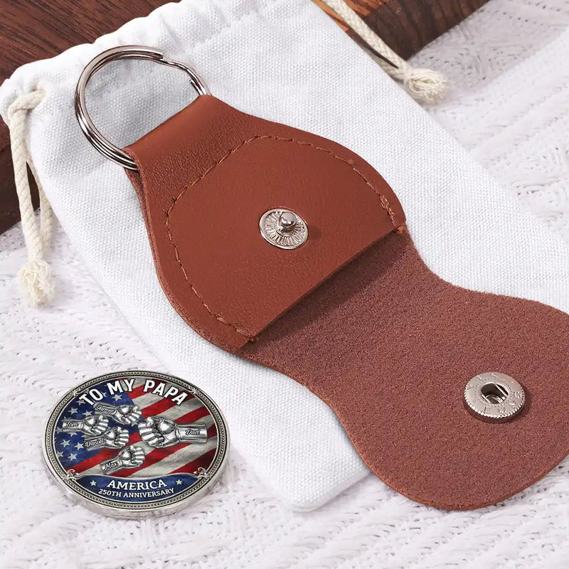 Gift For Father,Gift For Men,Gift For Husband,Funny,America 250th,Independence Day - Stars And Stripes Thanks For Being My Dad - Personalized Leather Pocket Hug