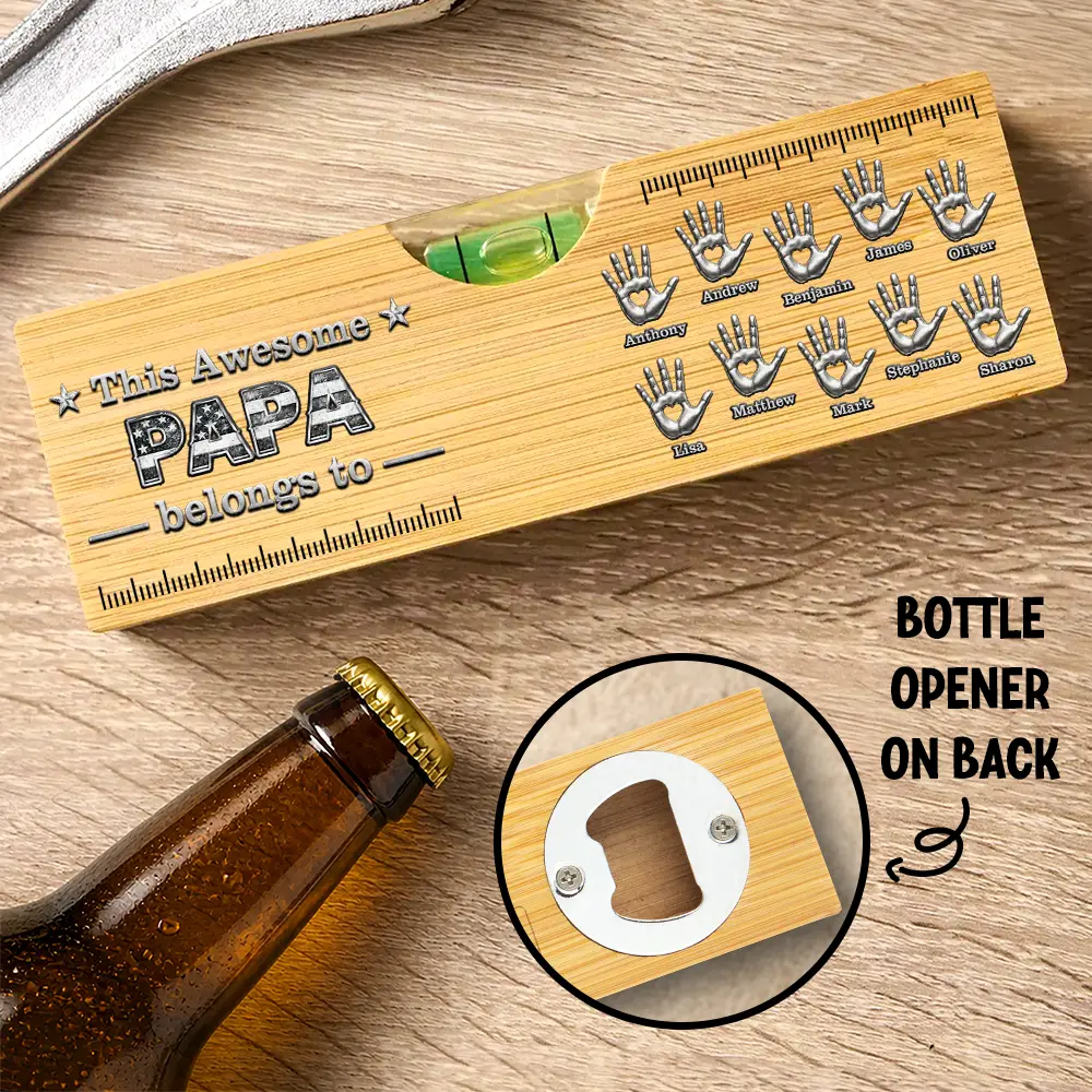 Gift For Father,Gift For Grandpa,Gift For Men,Happy,Independence Day,Vector - Stars And Stripes This Awesome Dad Belongs To - Personalized Bottle Opener Wood Level