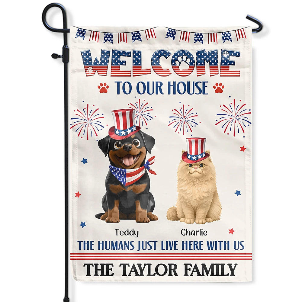 Stars And Stripes Welcome To Our House - Personalized Flag