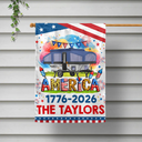 Camping, Campsite, Happy, Independence Day - Stars & Stripes America 250th Camper - Personalized Flag