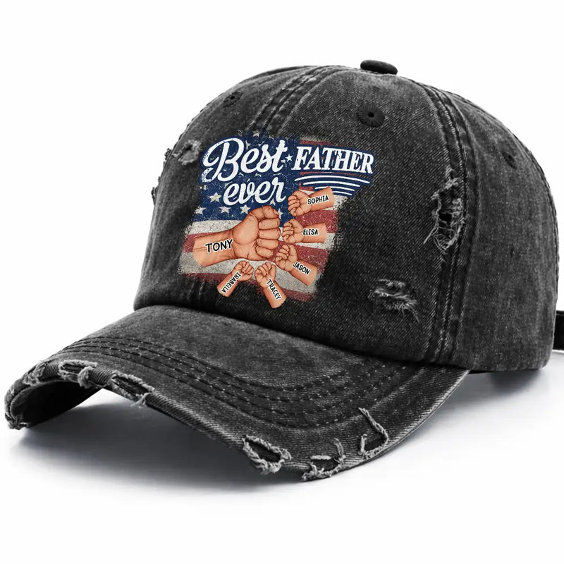 Happy,Gift For Father,Gift For Grandpa,Gift For Men,Independence Day,America 250th,Icon,Adorable - Stars & Stripes Best Dad Grandpa Ever Fist Bump - Personalized Distressed Cap