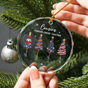 Independence Day,America 250th,Christmas,Gift For Sibling,Cozy,Icon - Stars & Stripes Christmas Tree Brothers & Sisters Forever Linked Together - Personalized Circle Glass Ornament