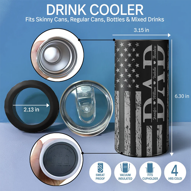 Dad - Children, Gift For Father, Happy - Stars & Stripes Dad Grandpa We Love You - Personalized 4 In 1 Can Cooler Tumbler