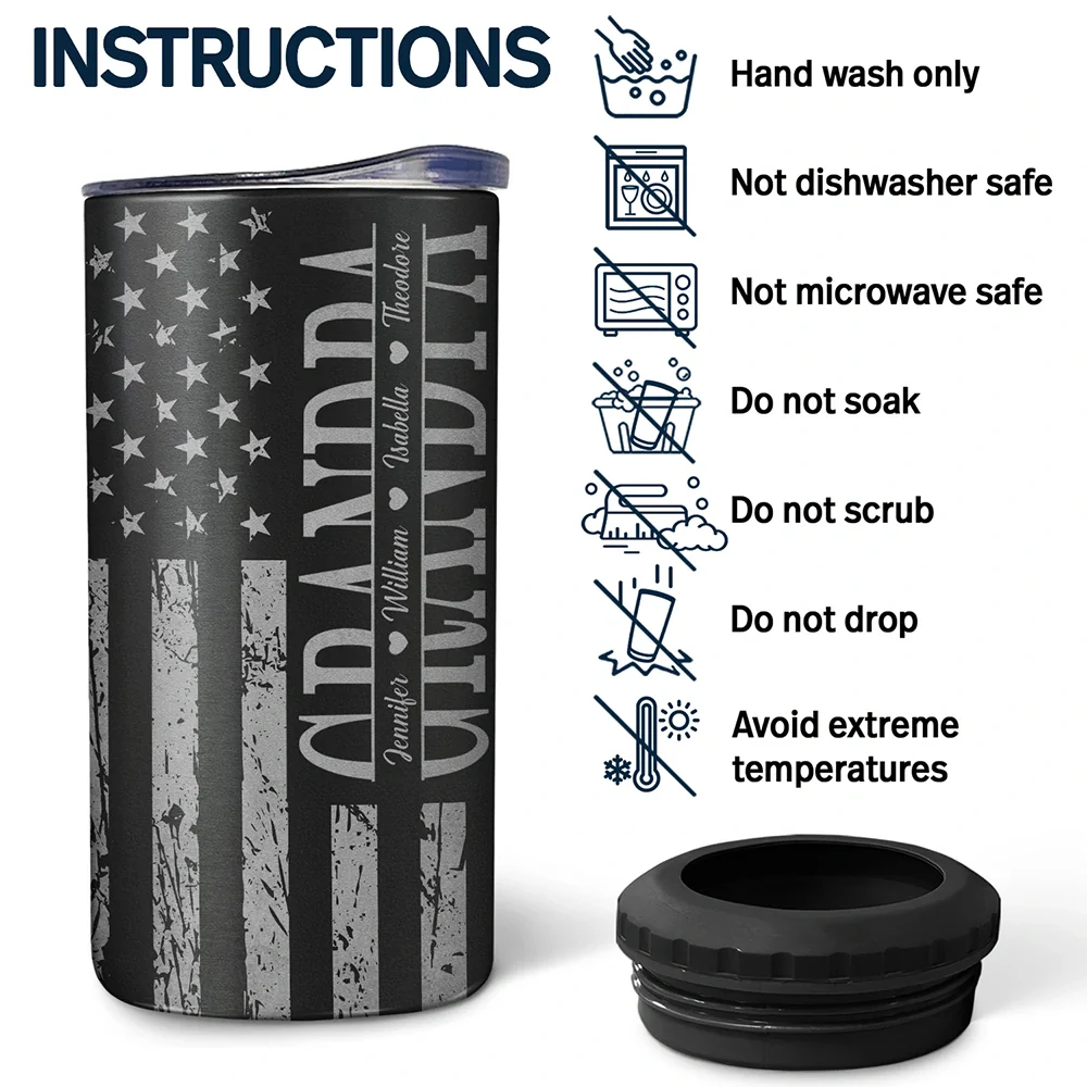 Dad - Children, Gift For Father, Happy - Stars & Stripes Dad Grandpa We Love You - Personalized 4 In 1 Can Cooler Tumbler