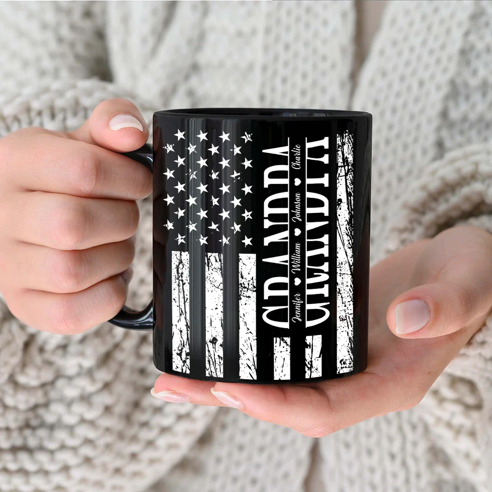 Gift For Father,Dad,Children - Stars & Stripes Dad Grandpa We Love You - Personalized Black Mug