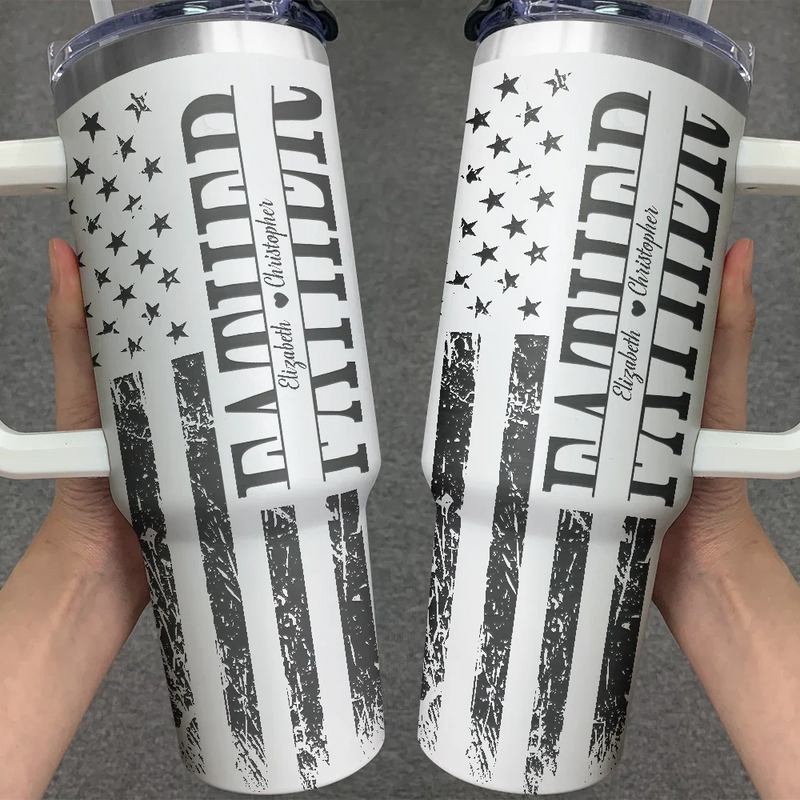 Gift For Father, Happy, Dad - Children - Stars & Stripes Dad Grandpa We Love You - Personalized Engraved 40oz Tumbler
