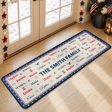 Stars & Stripes Family Name Christmas - Personalized Runner Rug