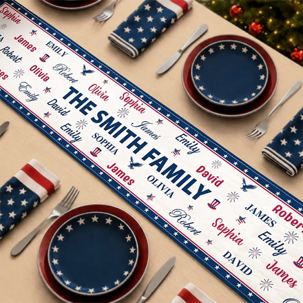 Stars & Stripes Family Name Christmas - Personalized Table Runner