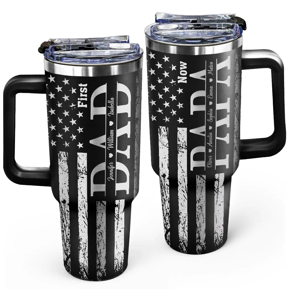 Stars & Stripes First Dad Now Grandpa - Personalized Engraved 40oz Tumbler