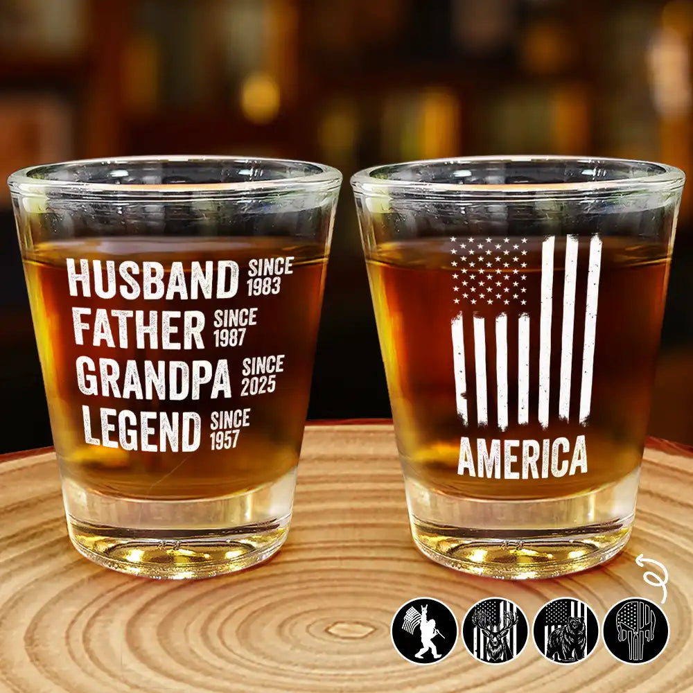 Stars & Stripes Legend Husband Daddy Since - Personalized Shot Glass