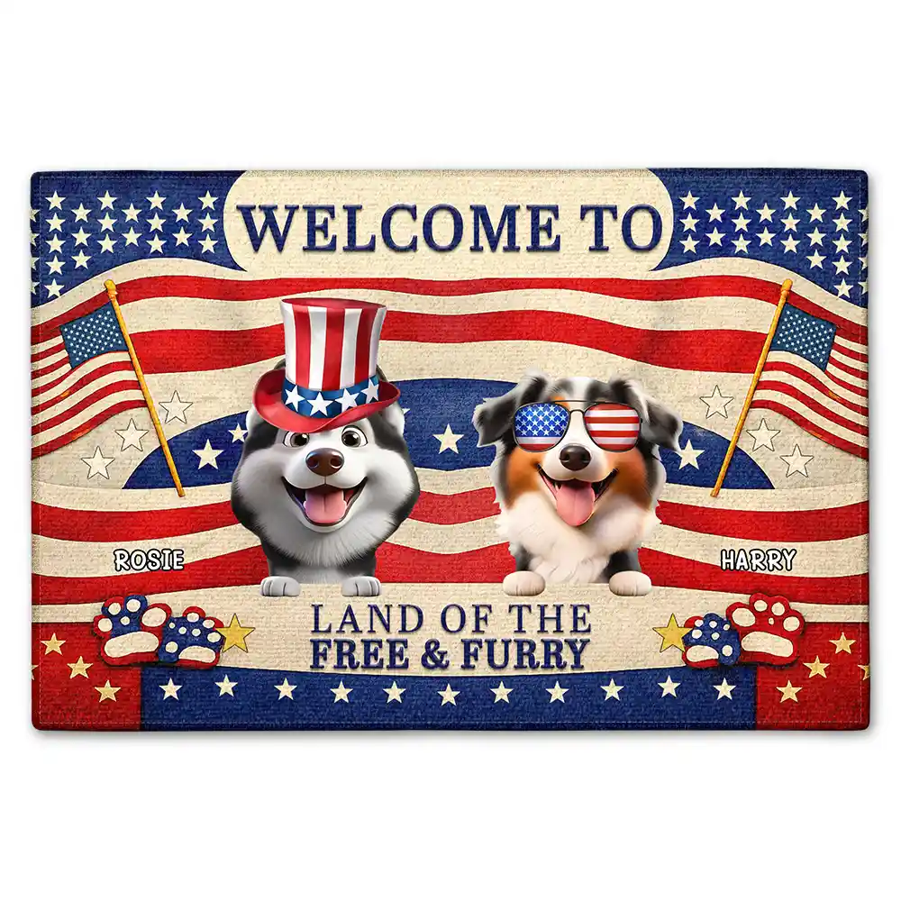 Stars & Stripes The Land Of Free And Furry - Personalized Doormat