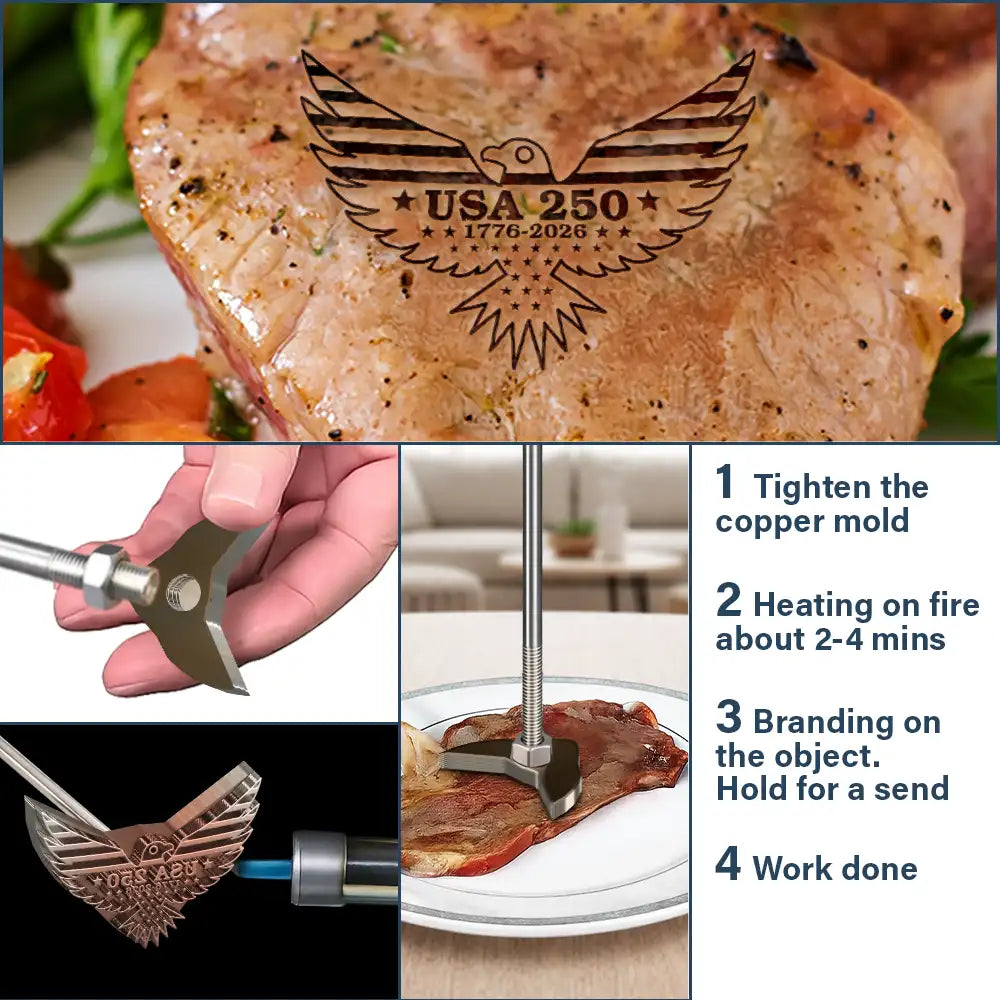 Family, Happy - Stars & Stripes USA 250 Years of Freedom - Personalized Grilling Branding Stamp