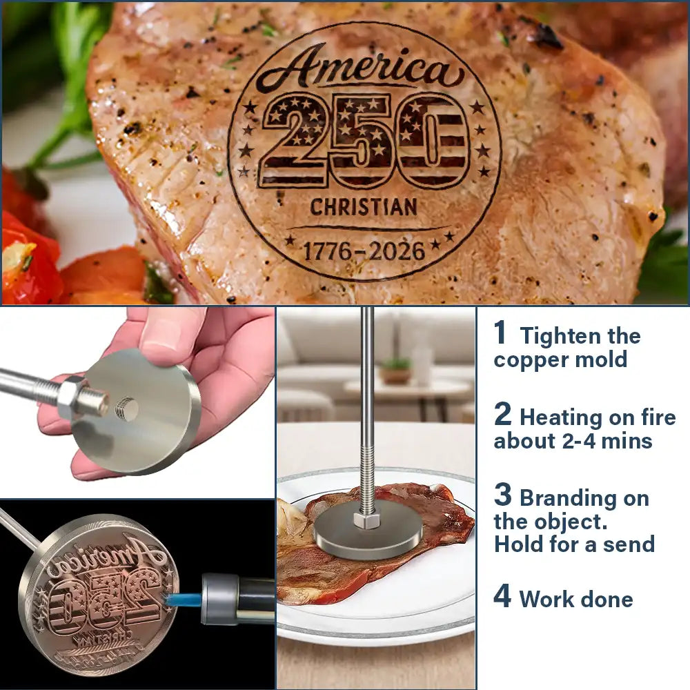 Family,Happy,Independence Day,America 250th - Stars & Stripes USA 250th Anniversary - Personalized Grilling Branding Stamp