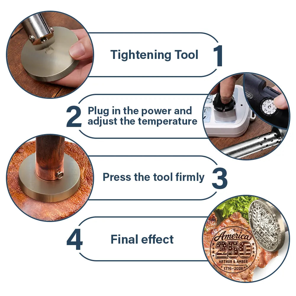 Family,Happy,Independence Day,America 250th - Stars & Stripes USA 250th Anniversary - Personalized Grilling Branding Stamp