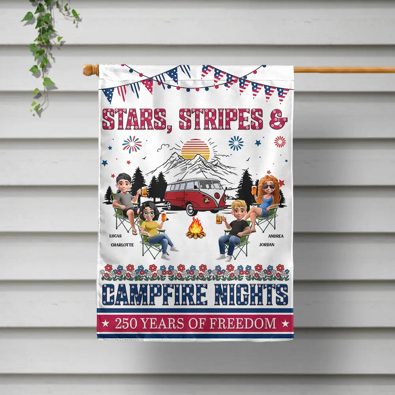 Gift For Couples,Gift For Husband,Gift For Wife,Gift For Boyfriend,Gift For Girlfriend,Gift For Bestie,Gift For Sibling,Gift For Sisters,Gift For Brothers,Camping,Independence Day,Happy - Stars & Stripes & Campfire Nights - Personalized Flag