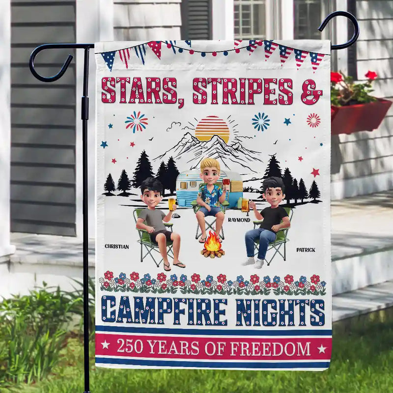 Gift For Couples,Gift For Husband,Gift For Wife,Gift For Boyfriend,Gift For Girlfriend,Gift For Bestie,Gift For Sibling,Gift For Sisters,Gift For Brothers,Camping,Independence Day,Happy - Stars & Stripes & Campfire Nights - Personalized Flag