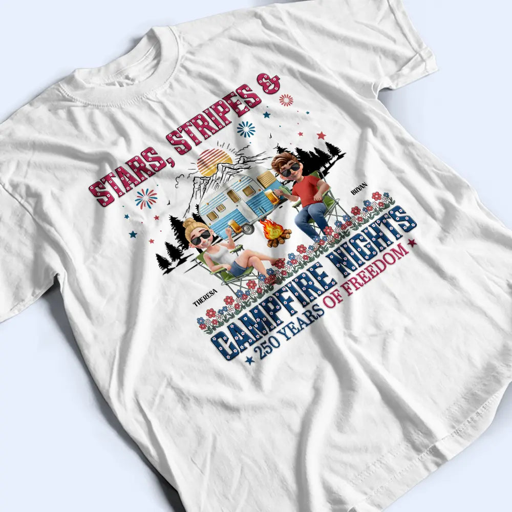 Camping,Campsite,Happy,Independence Day - Stars & Stripes & Campfire Nights - Personalized T Shirt