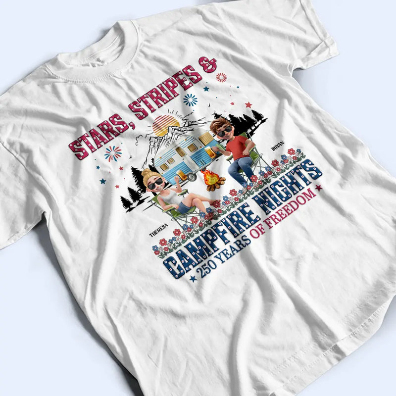 Camping,Campsite,Happy,Independence Day - Stars & Stripes & Campfire Nights - Personalized T Shirt