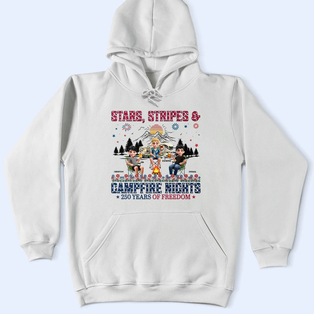 Camping,Campsite,Happy,Independence Day - Stars & Stripes & Campfire Nights - Personalized T Shirt