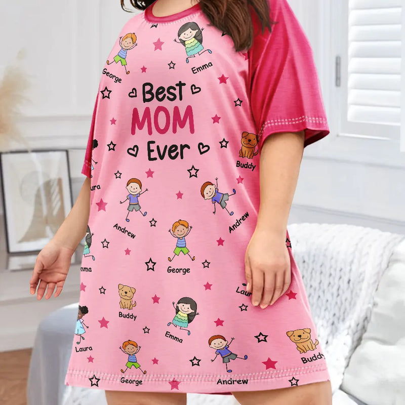 Gift For Grandma,Gift For Mother,Gift For Women,Happy,Top Market,Stick Figure,Pet Mom, Top Market,Non-Eng, Icon - Stick Figures Best Grandma Mom Ever - Personalized Women's Sleep Tee