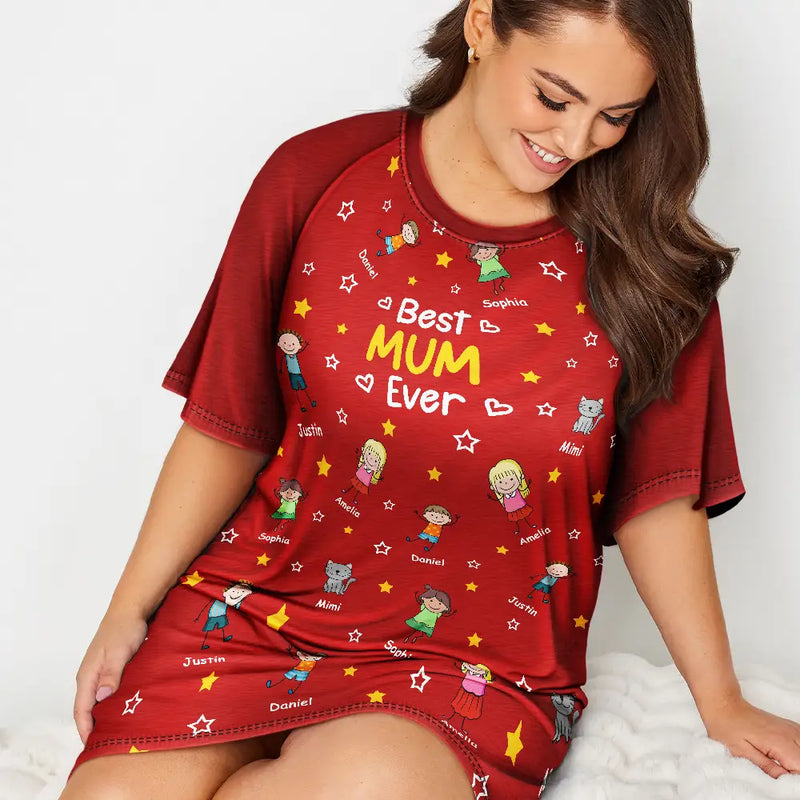 Gift For Grandma,Gift For Mother,Gift For Women,Happy,Top Market,Stick Figure,Pet Mom, Top Market,Non-Eng, Icon - Stick Figures Best Grandma Mom Ever - Personalized Women's Sleep Tee