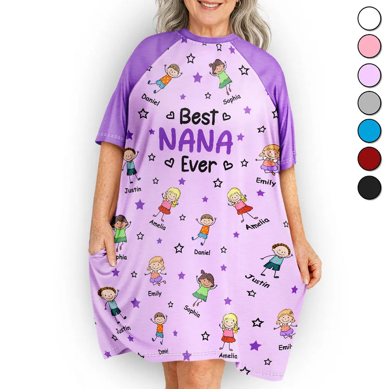 Gift For Grandma,Gift For Mother,Gift For Women,Happy,Top Market,Stick Figure,Pet Mom, Top Market,Non-Eng, Icon - Stick Figures Best Grandma Mom Ever - Personalized Women's Sleep Tee