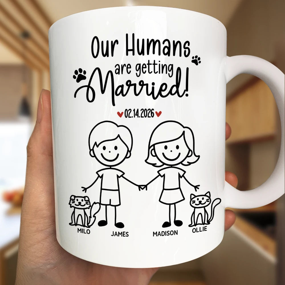Stick Figures My Humans Are Getting Engaged Married - Personalized Mug