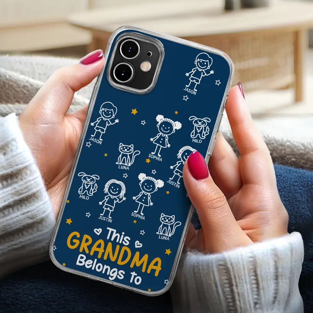 Gift For Father,Gift For Mother,Gift For Grandma,Gift For Grandpa,Happy - Stick Figures This Grandpa Grandma Belongs To Kids Pet - Personalized Clear Phone Case